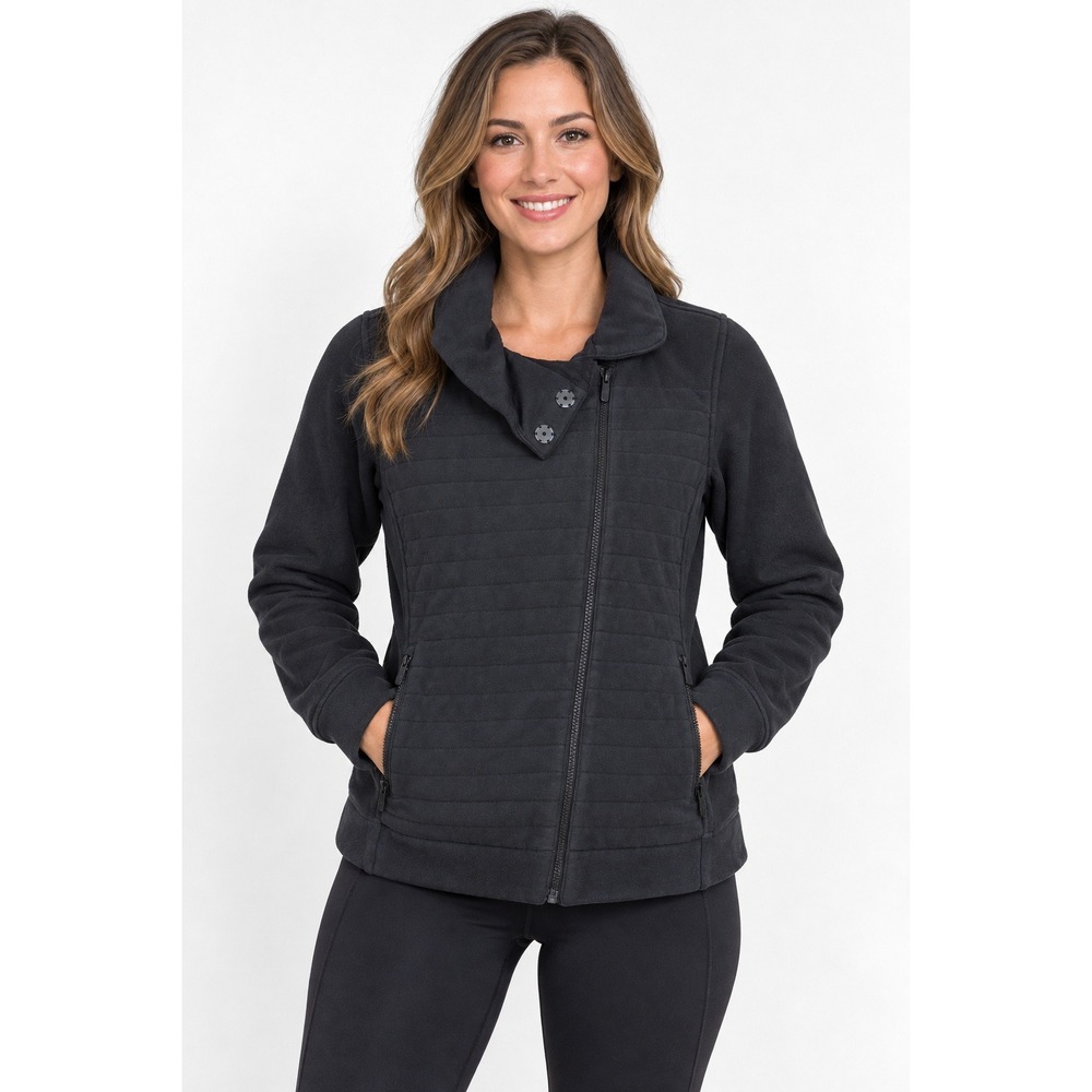 Lululemon Fleece Be True Jacket Womens 8 Black Quilted Asymmetrical Zip AS IS